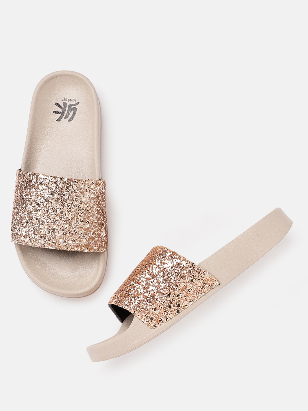 

YK Girls Rose Gold-Toned Glitter Open Toe Flats