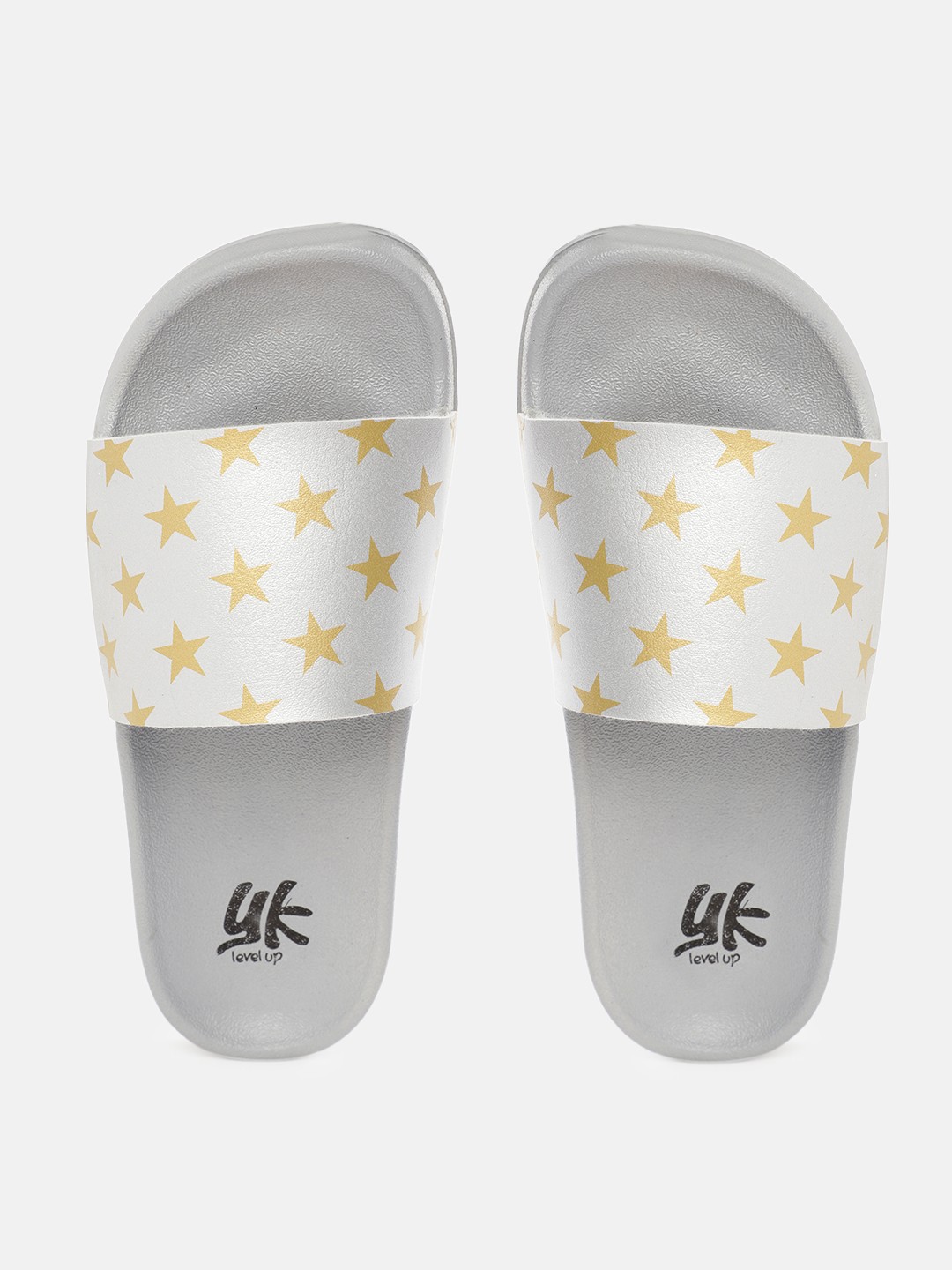 

YK Girls Grey & Beige Star Printed Sliders