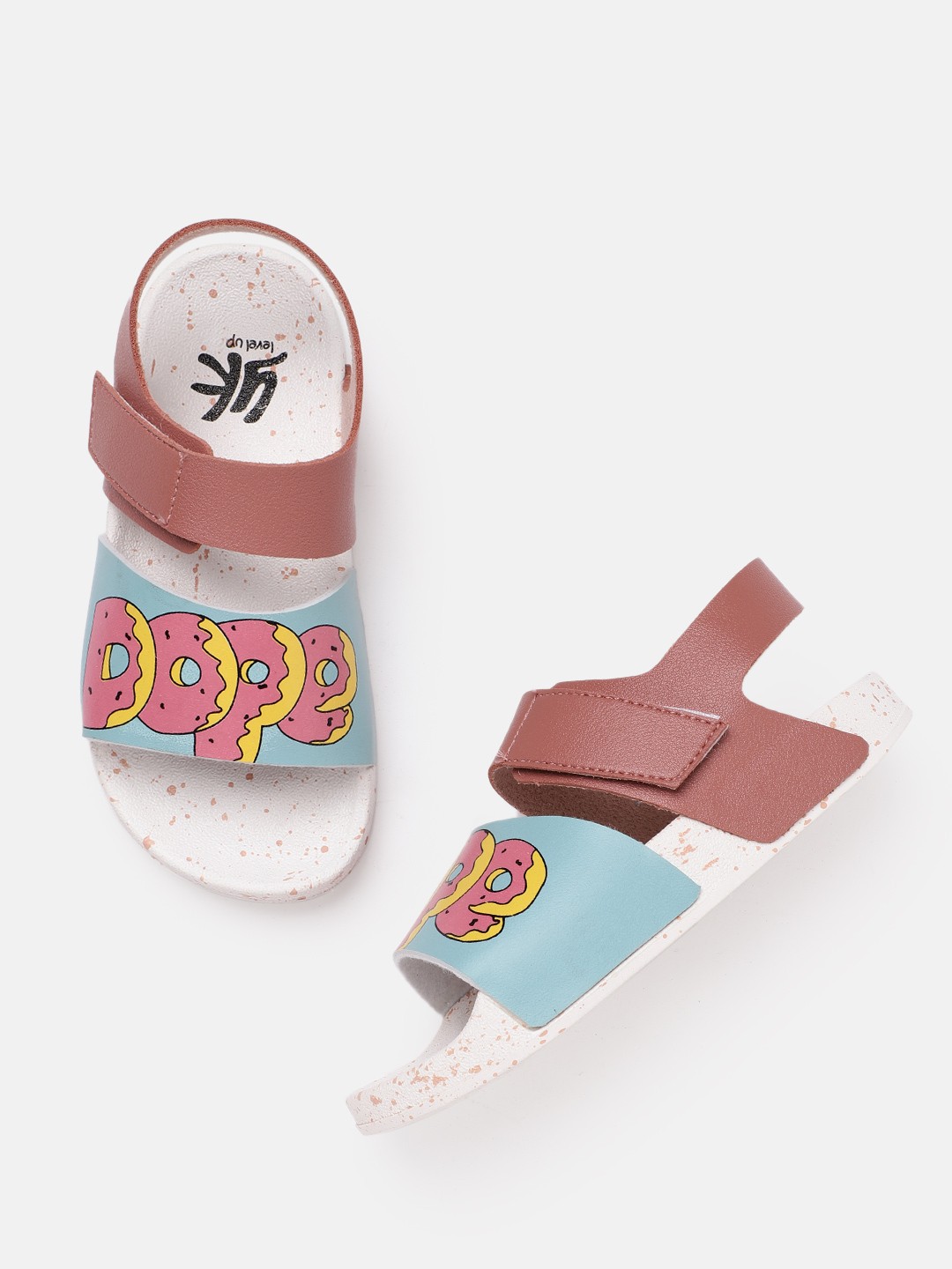 

YK Girls Blue & Dusty Pink Printed Open Toe Flats