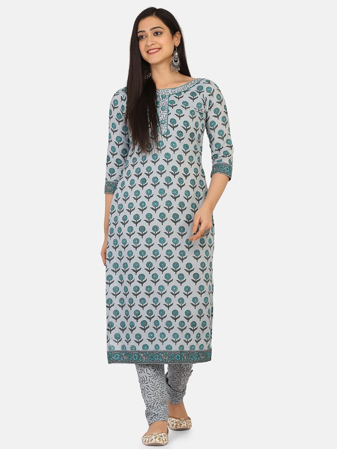 

Shaily Grey & Green Printed Unstitched Dress Material