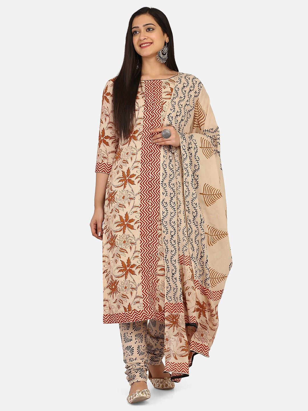 

Shaily Beige & Brown Printed Unstitched Dress Material