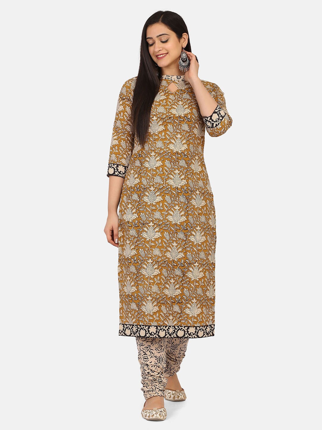 

Shaily Olive Green & Beige Printed Unstitched Dress Material