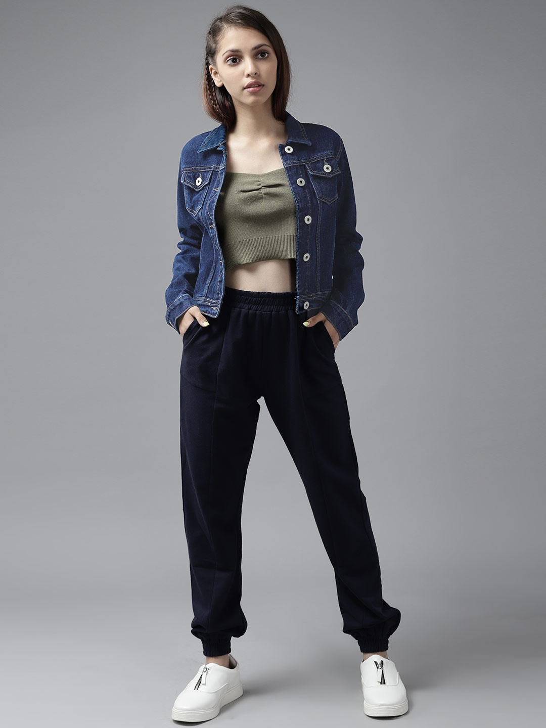 

UTH by Roadster Girls Navy Blue Pure Cotton Solid Denim Jacket