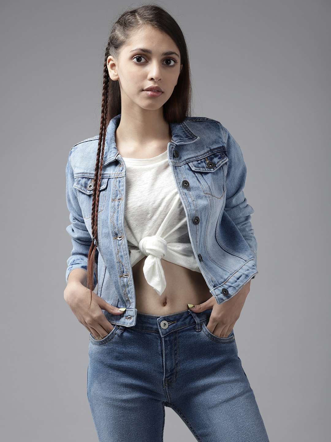 

UTH by Roadster Girls Blue Pure Cotton Washed Denim Jacket