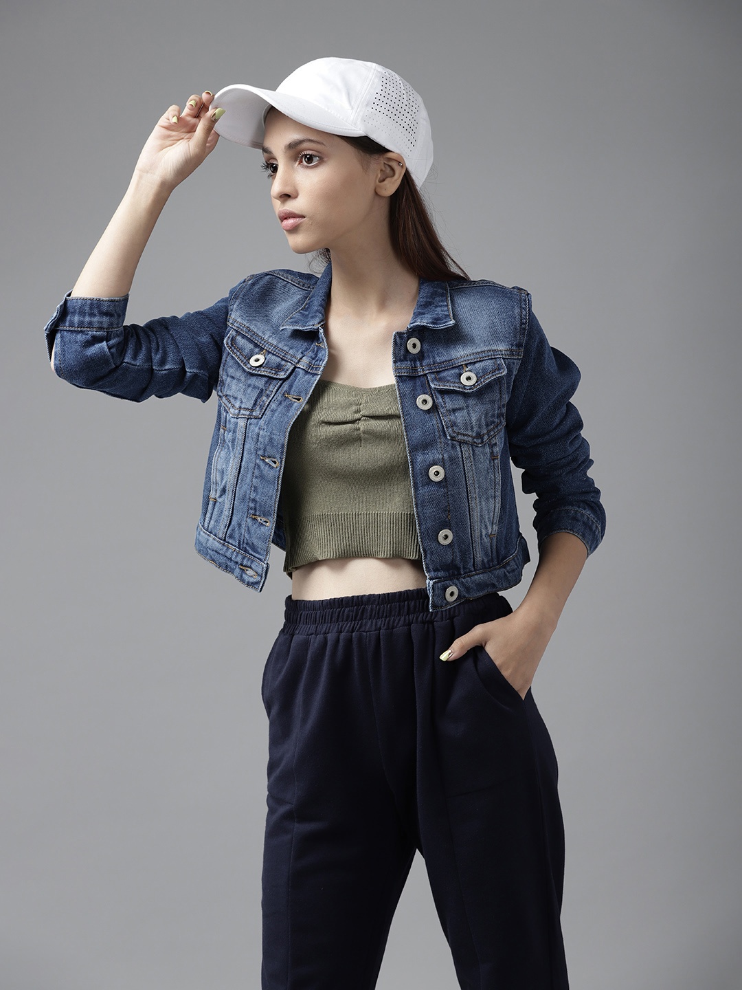 

UTH by Roadster Girls Blue Pure Cotton Washed Crop Denim Jacket