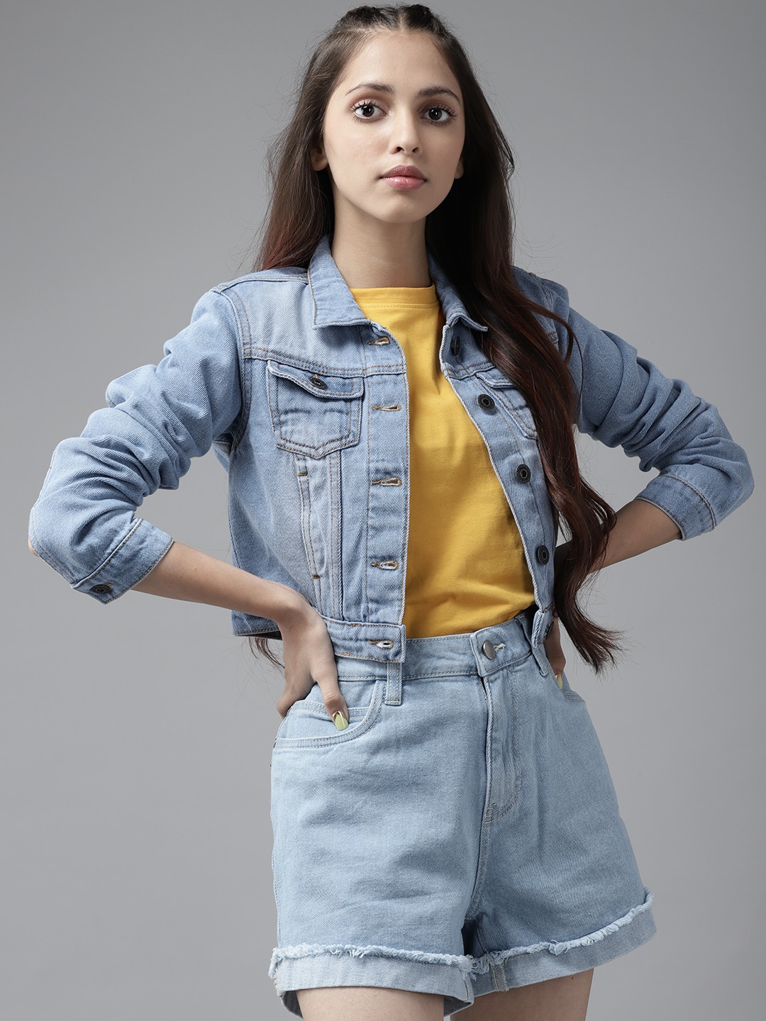 

UTH by Roadster Girls Blue Pure Cotton Washed Denim Jacket