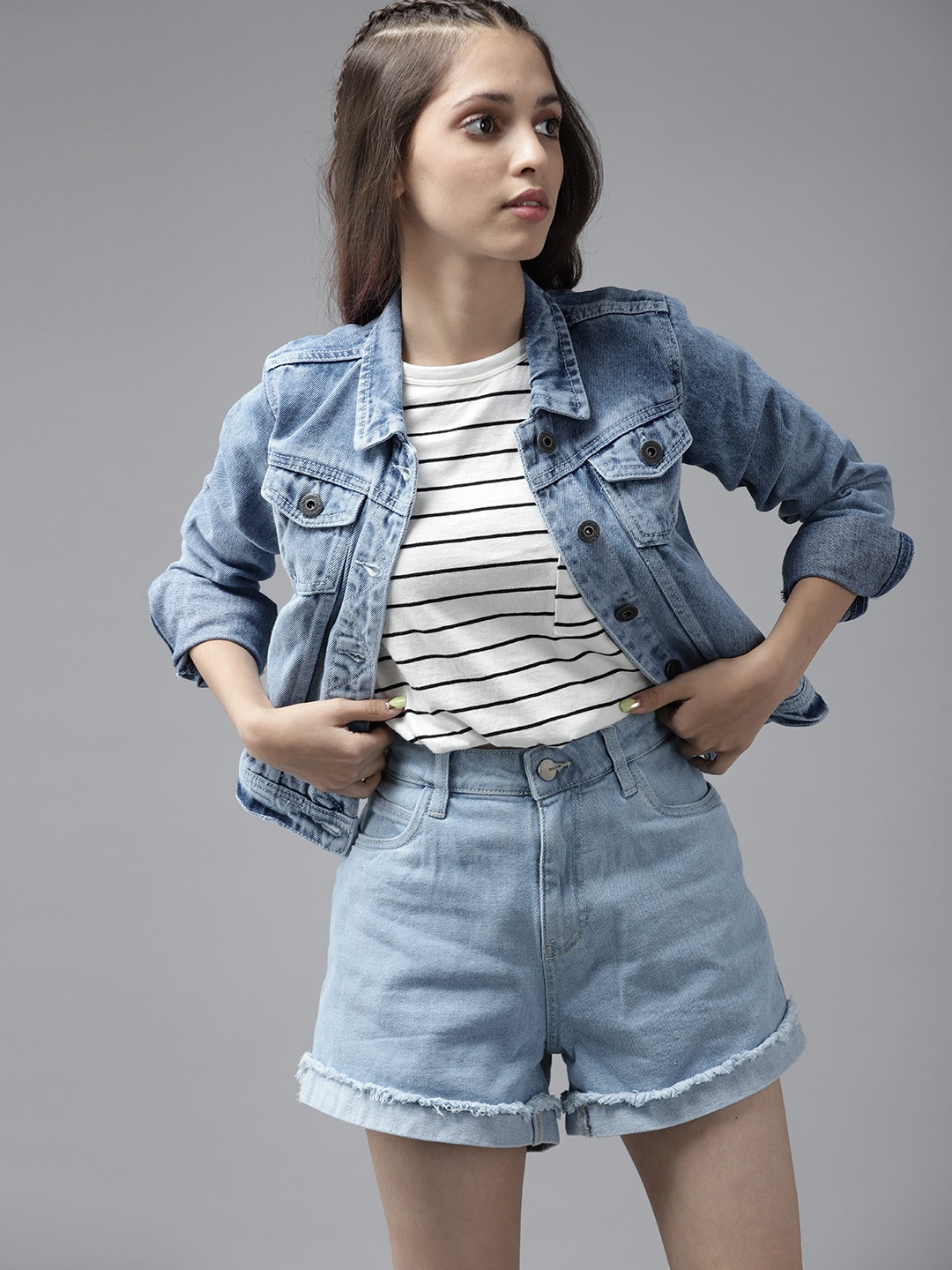 

UTH by Roadster Girls Blue Pure Cotton Washed Denim Jacket