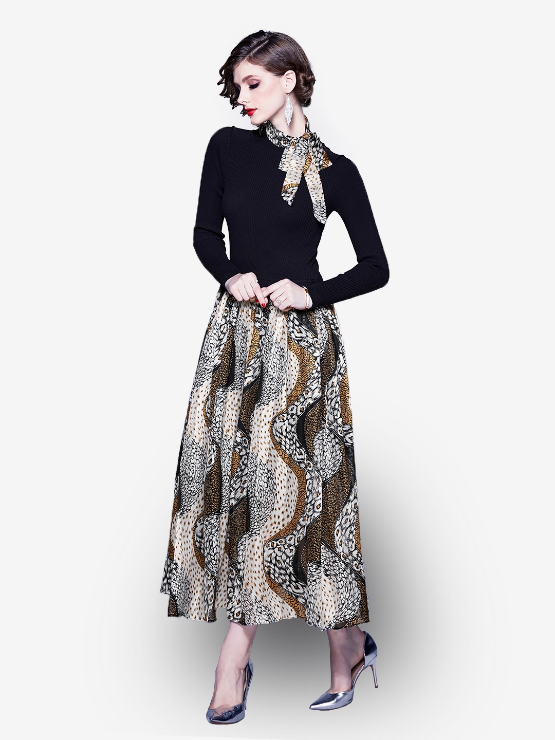 

JC Collection Women Black & Brown Fit& Flare Dress