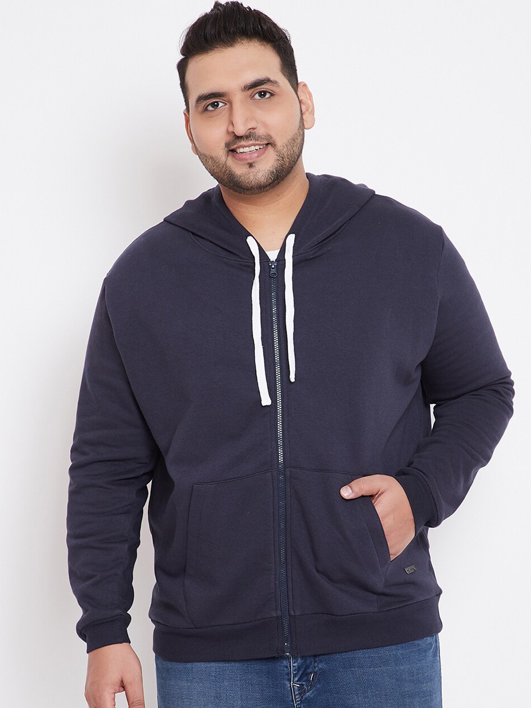 

Instafab Plus Men Navy Blue Solid Hooded Sweatshirt