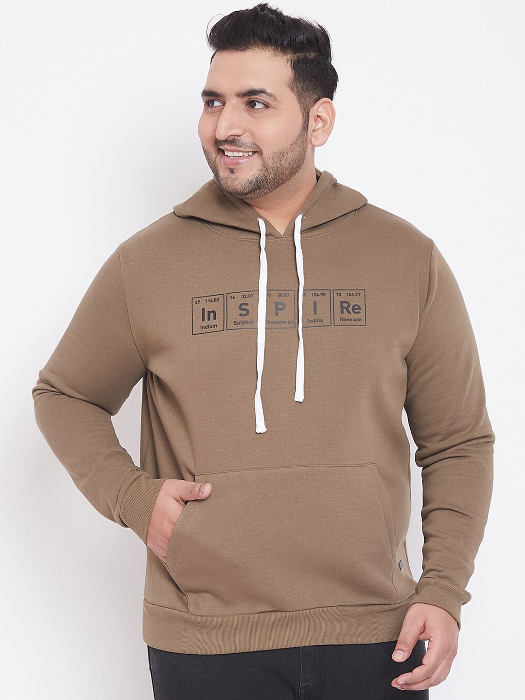 

Instafab Plus Men Brown Printed Hooded Sweatshirt