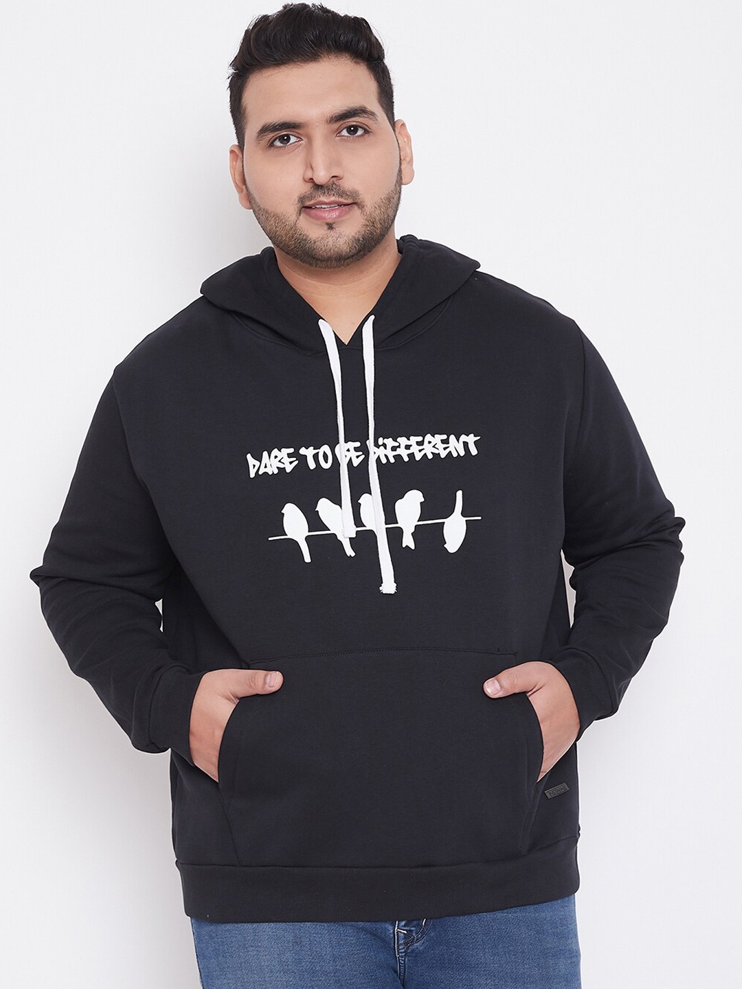 

Instafab Plus Men Black Printed Hooded Sweatshirt