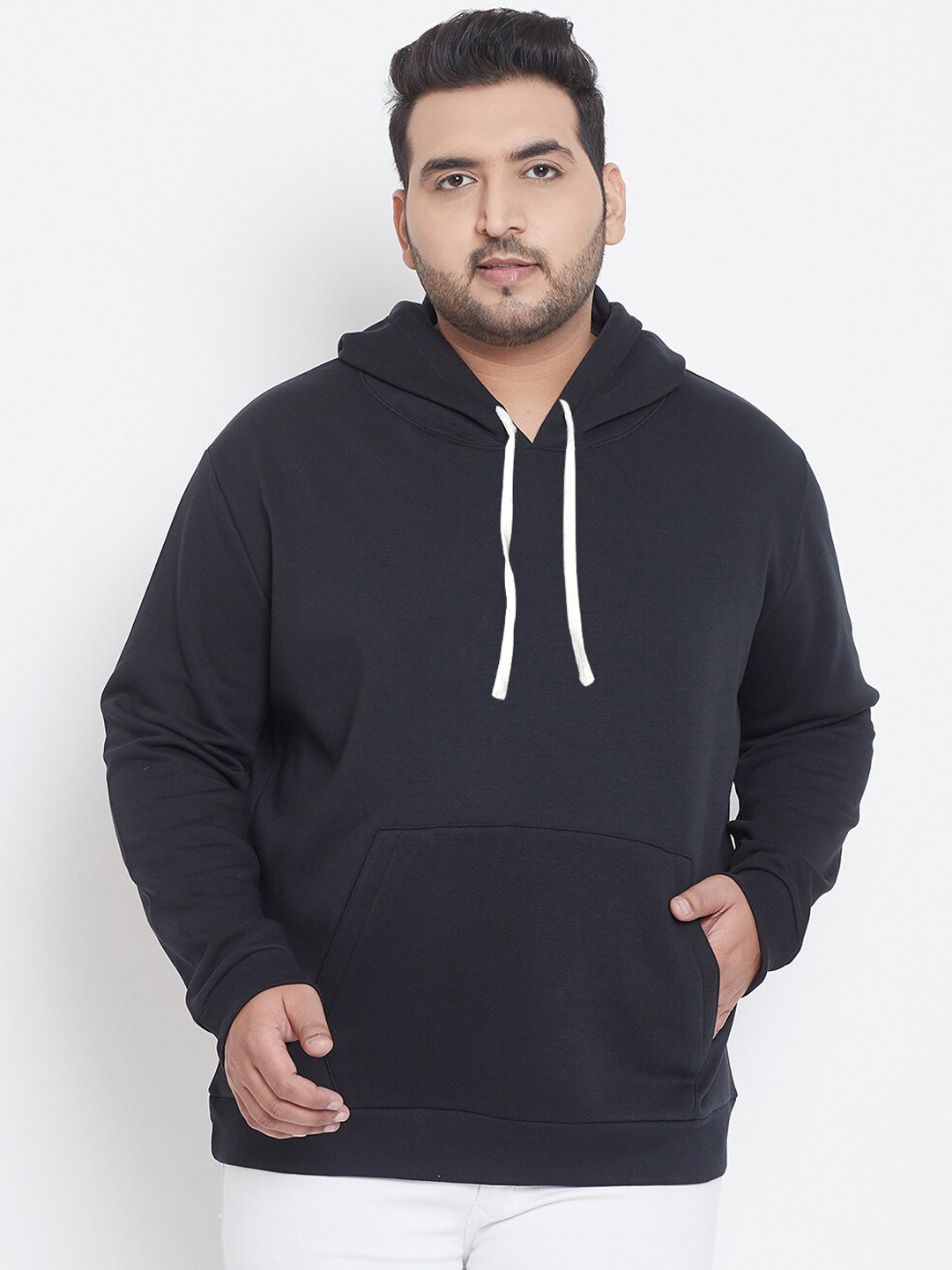 

Instafab Plus Men Solid Black Hooded Sweatshirt