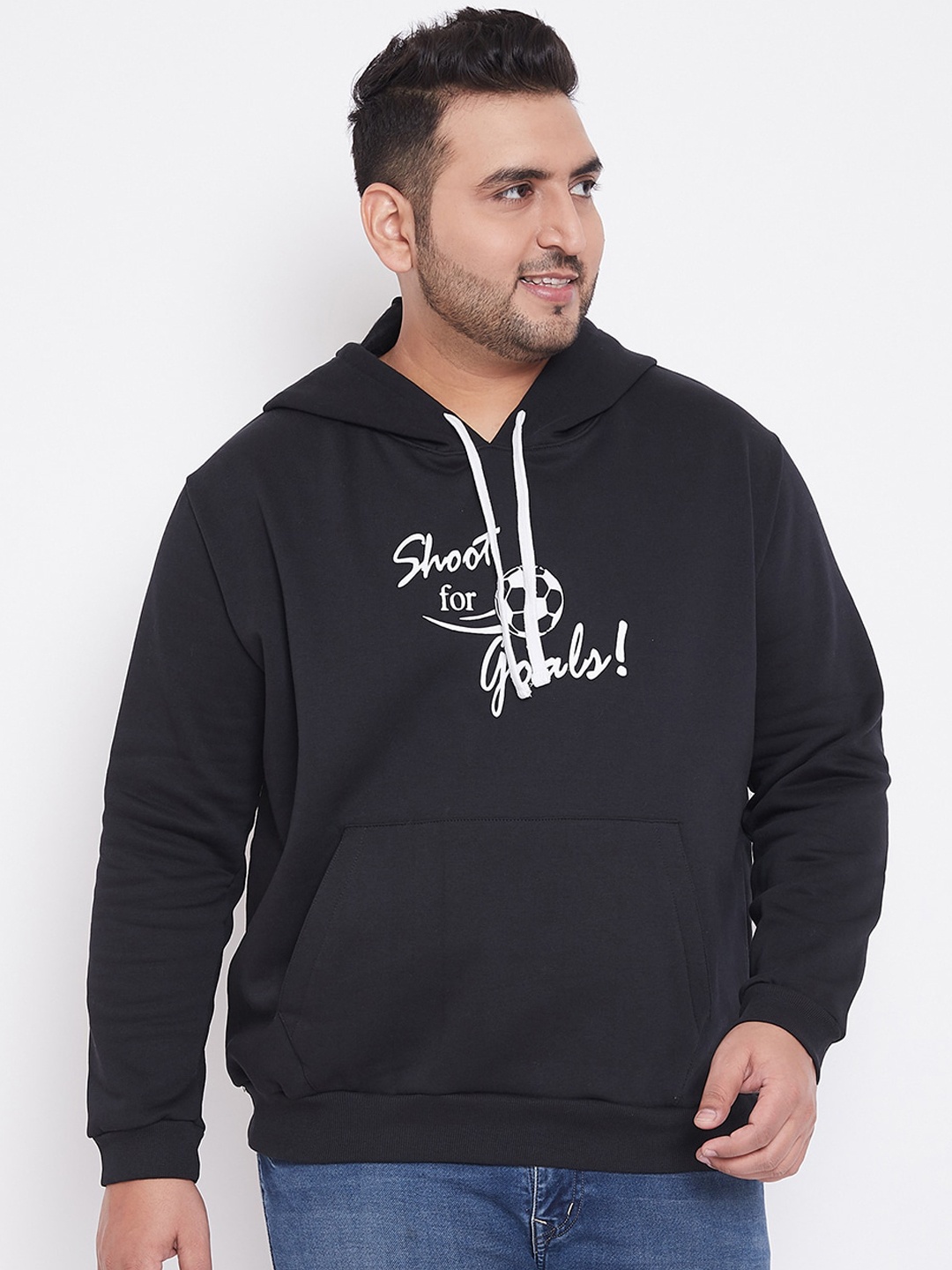 

Instafab Plus Men Black Printed Hooded Sweatshirt