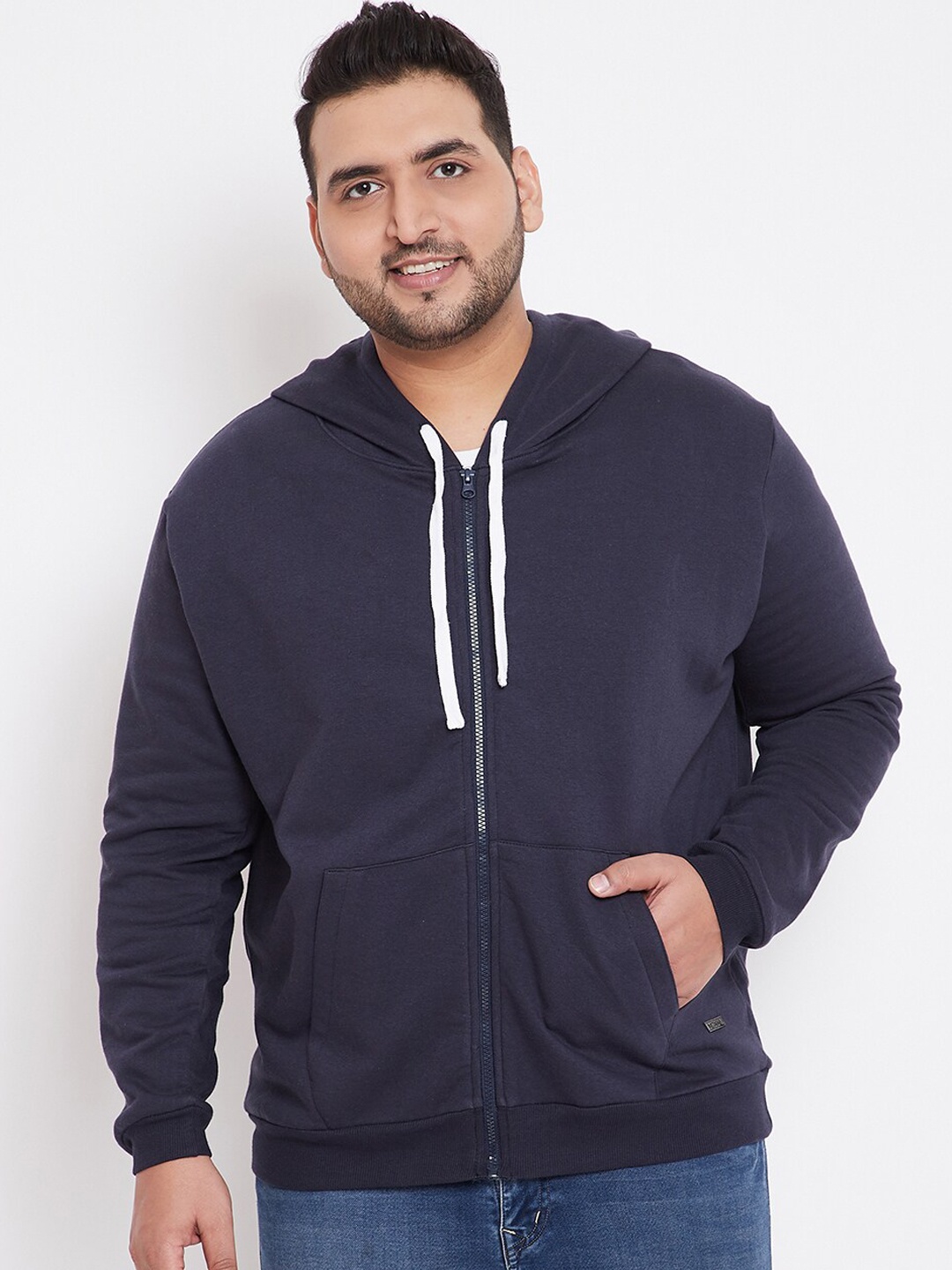 

Instafab Plus Men Navy Blue Solid Hooded Sweatshirt
