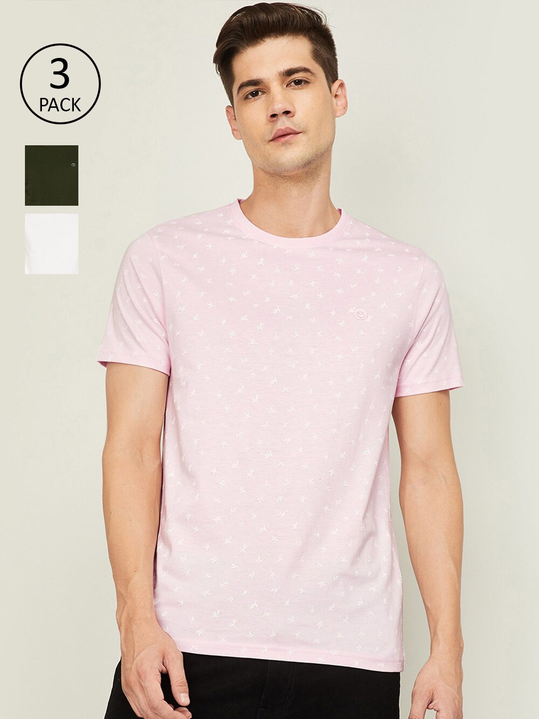 

Bossini Men Pack of 3 Slim Fit T-shirt, Pink
