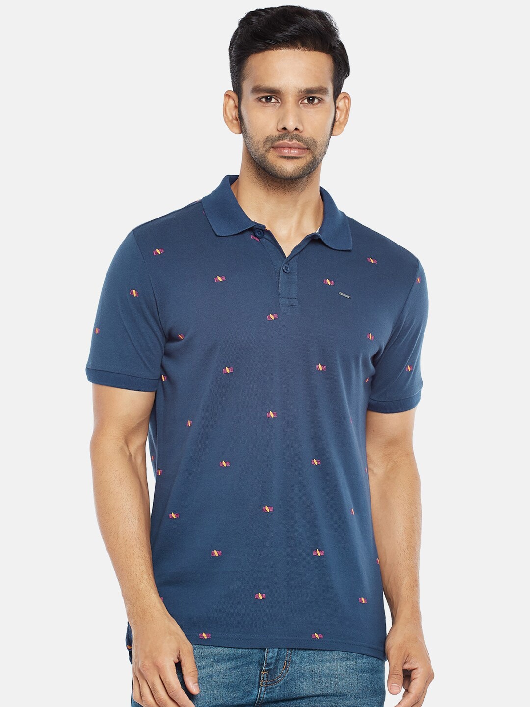

People Men Blue Printed Pure Cotton T-shirt