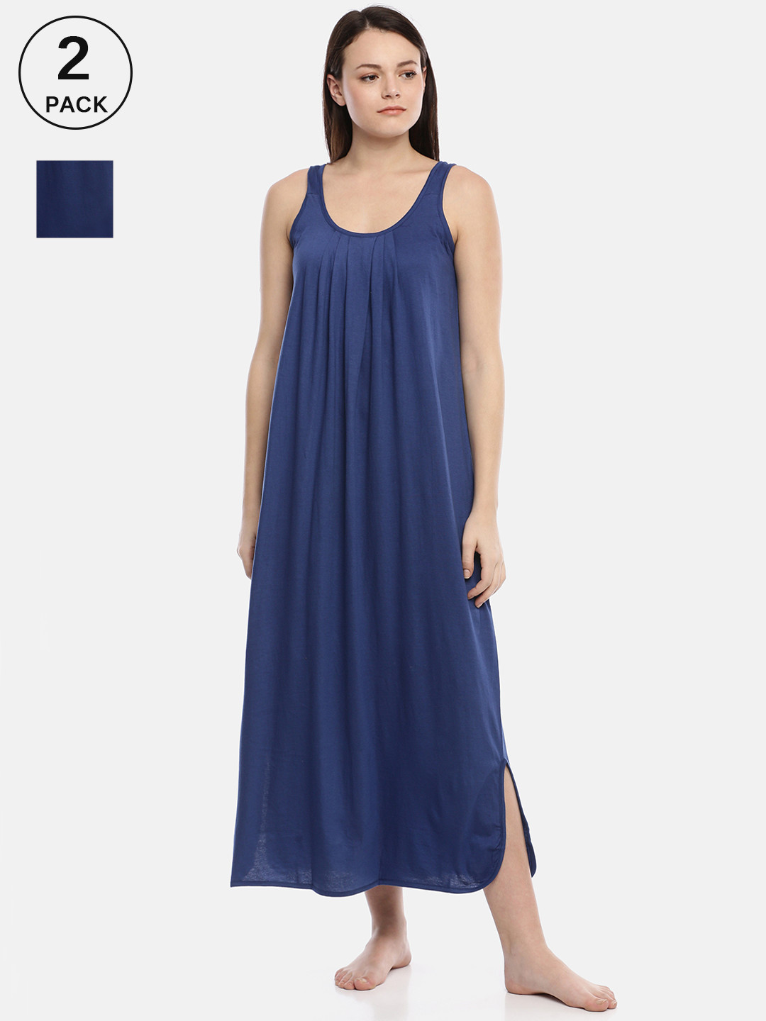 

GOLDSTROMS Women Pack Of 2 Blue Sleeveless Midi Nightdress