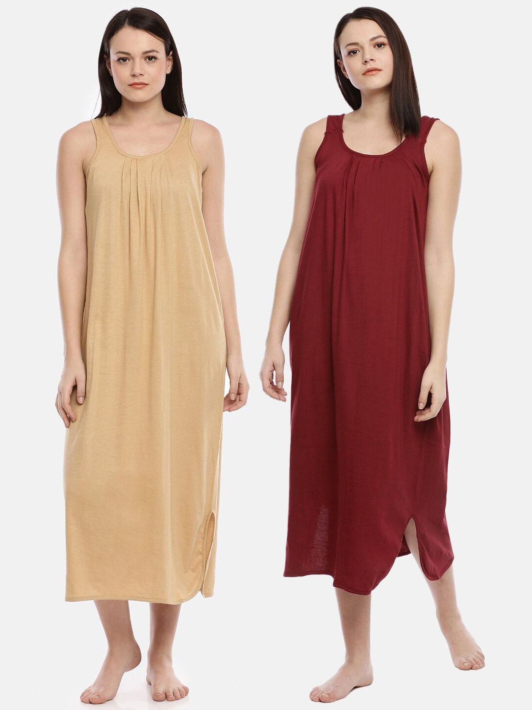 

GOLDSTROMS Pack Of 2 Nude-Coloured & Maroon Midi Nightdress