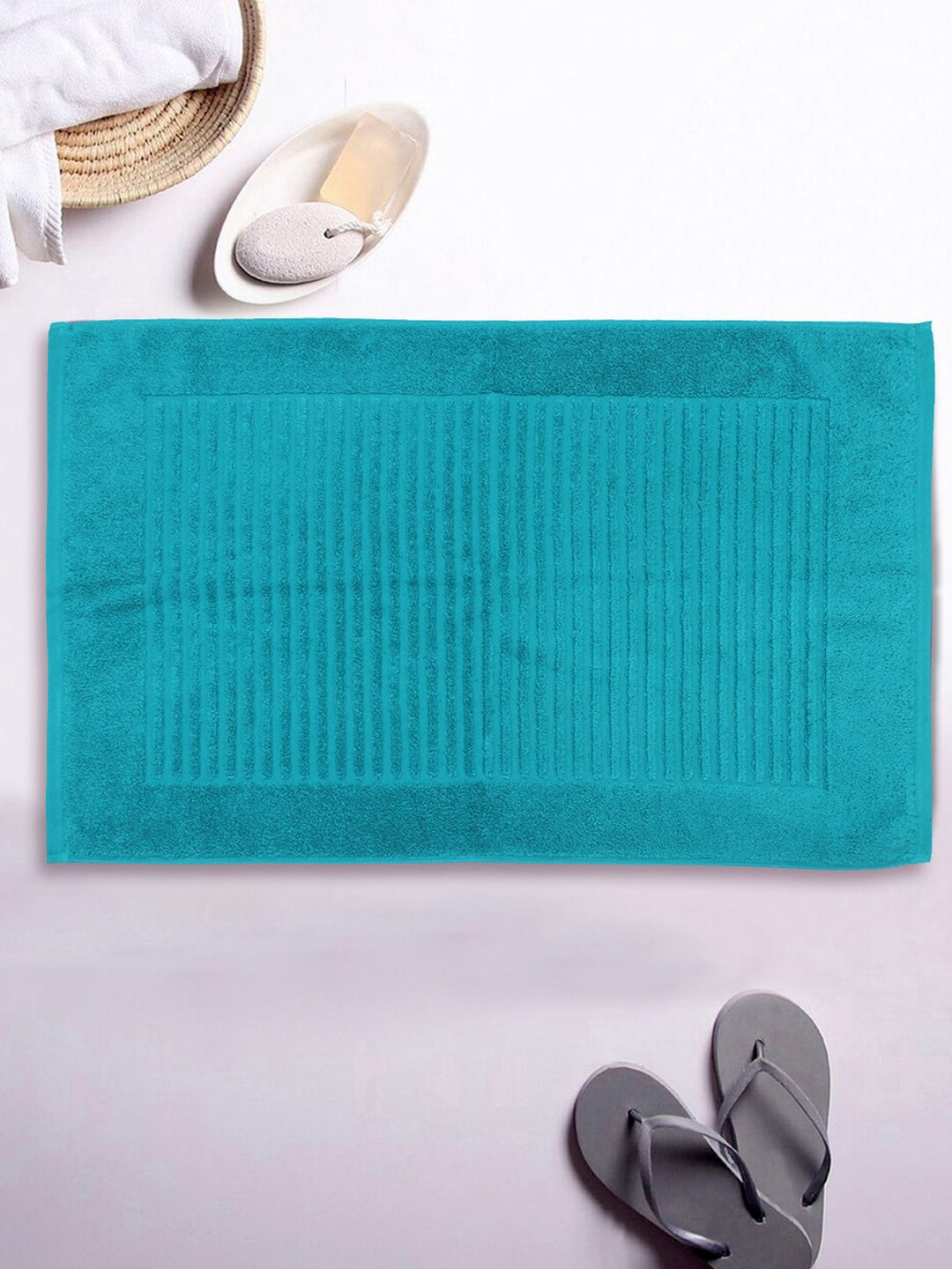 

AVI Living Turquoise-Blue Ribbed 800GSM Pure Terry Cotton Bath Rug