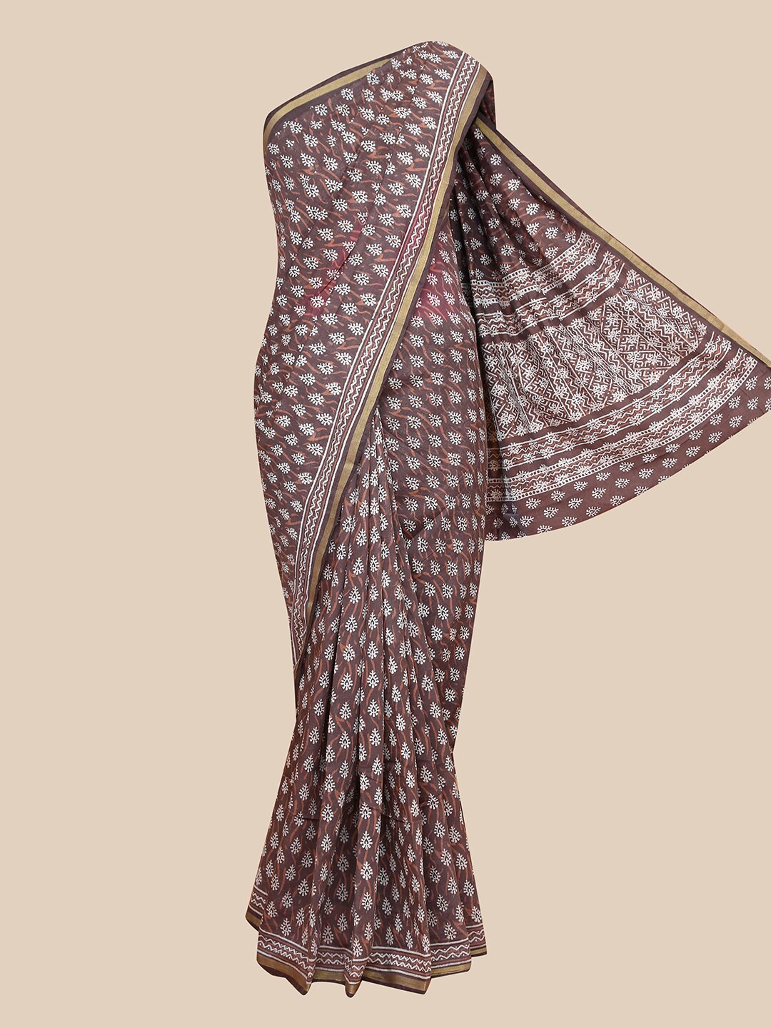 

The Chennai Silks Brown & White Ethnic Motifs Pure Cotton Saree