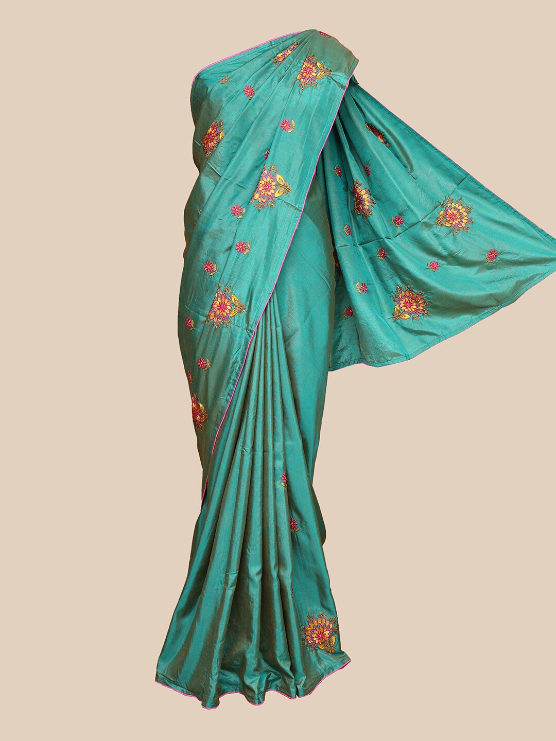 

The Chennai Silks Green & Yellow Embellished Embroidered Fusion Banarasi Saree