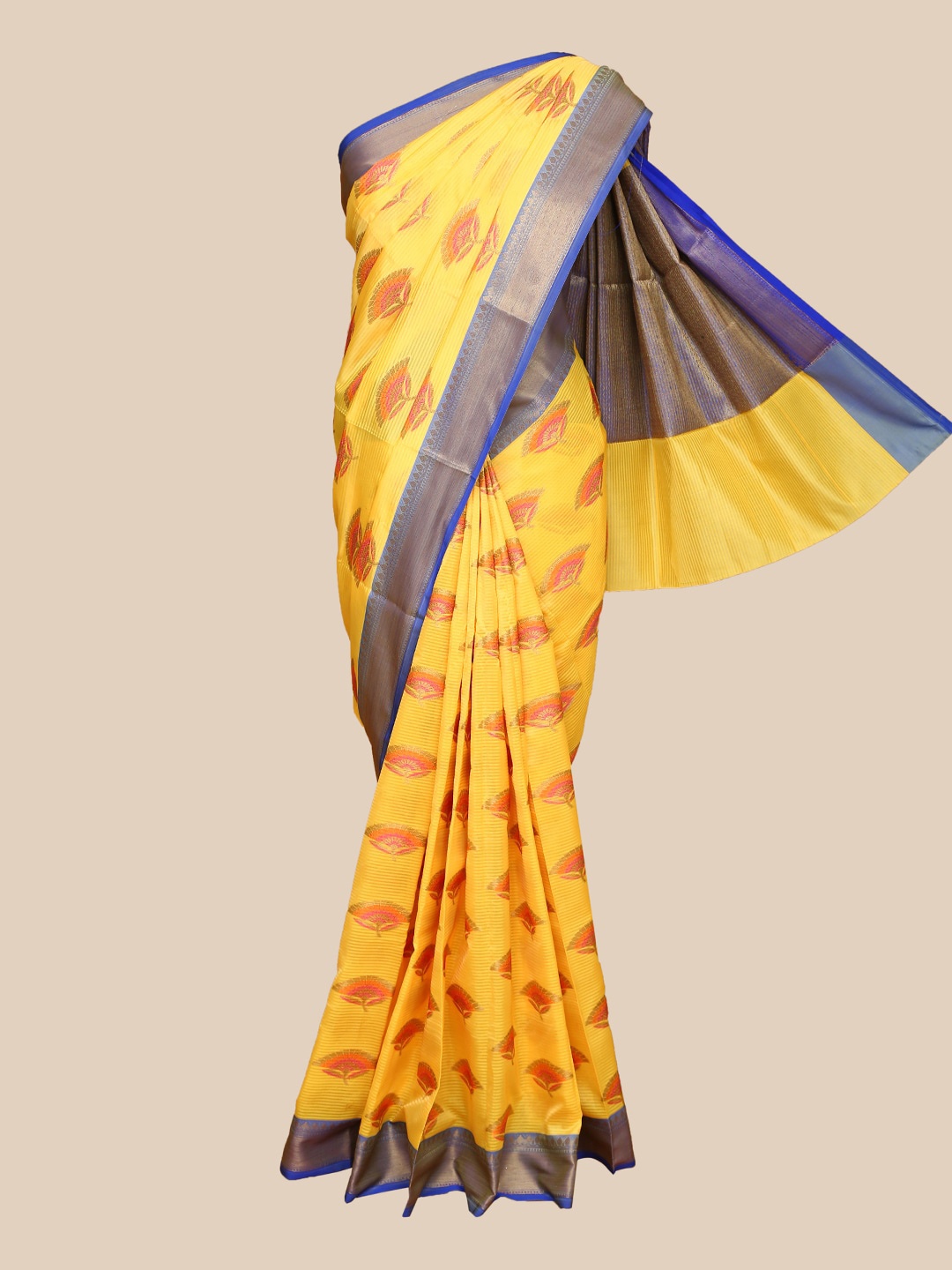 

The Chennai Silks Yellow & Orange Floral Chanderi Saree