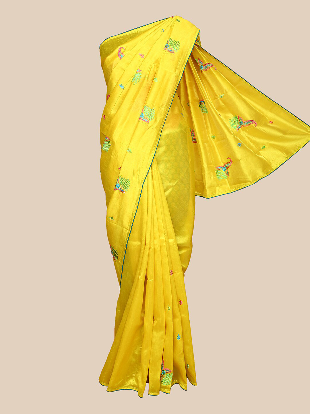 

The Chennai Silks Yellow & Green Floral Saree