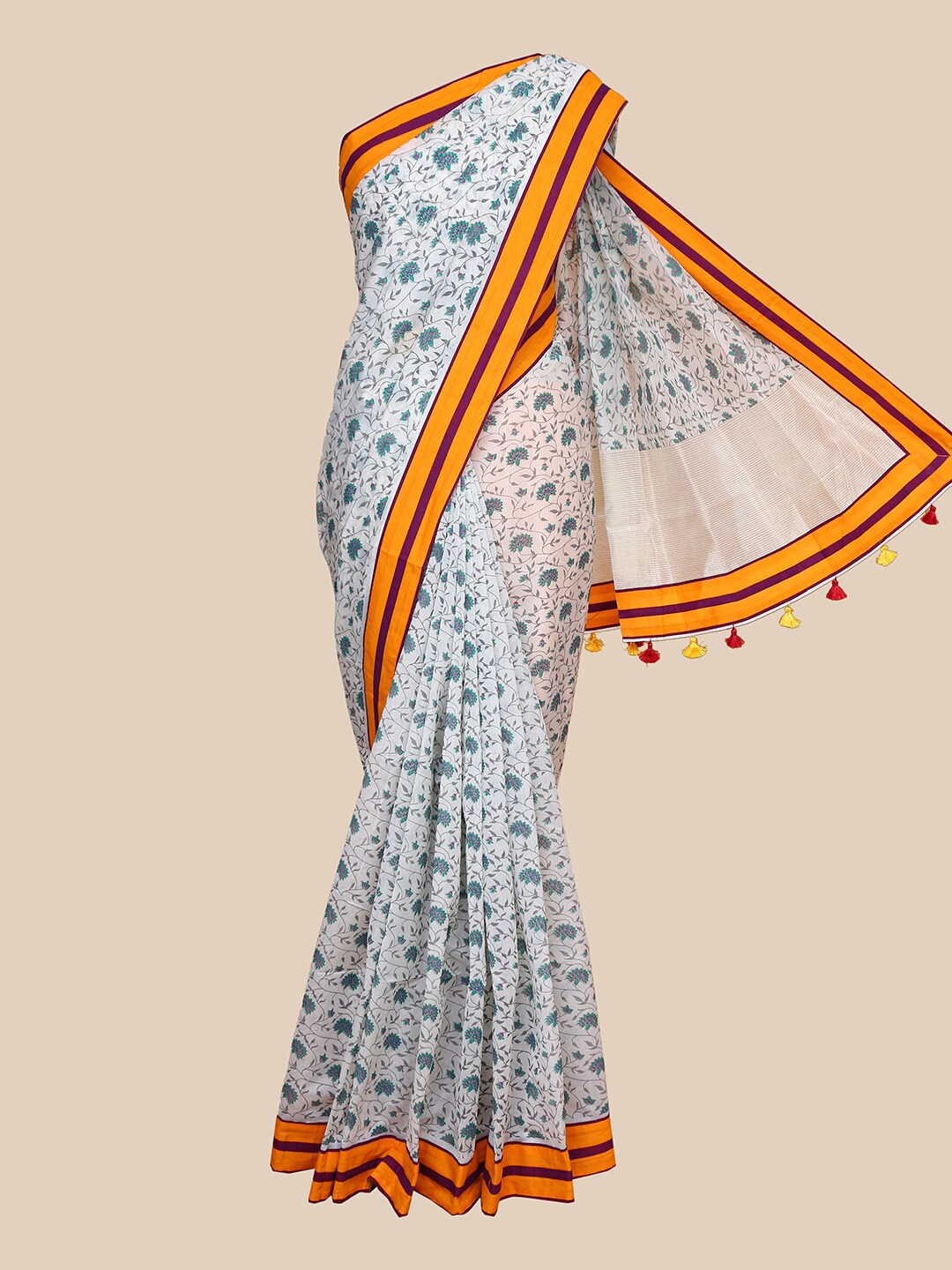 

The Chennai Silks Off White & Yellow Floral Fusion Chanderi Saree