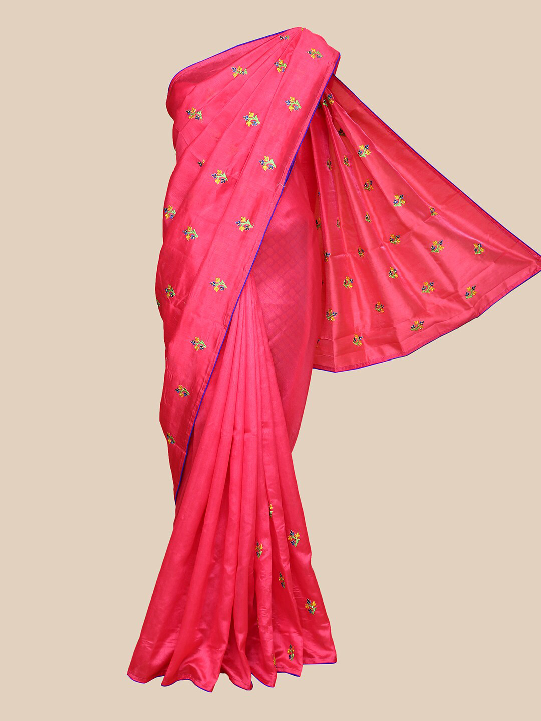 

The Chennai Silks Red & Yellow Floral Embroidered Banarasi Saree