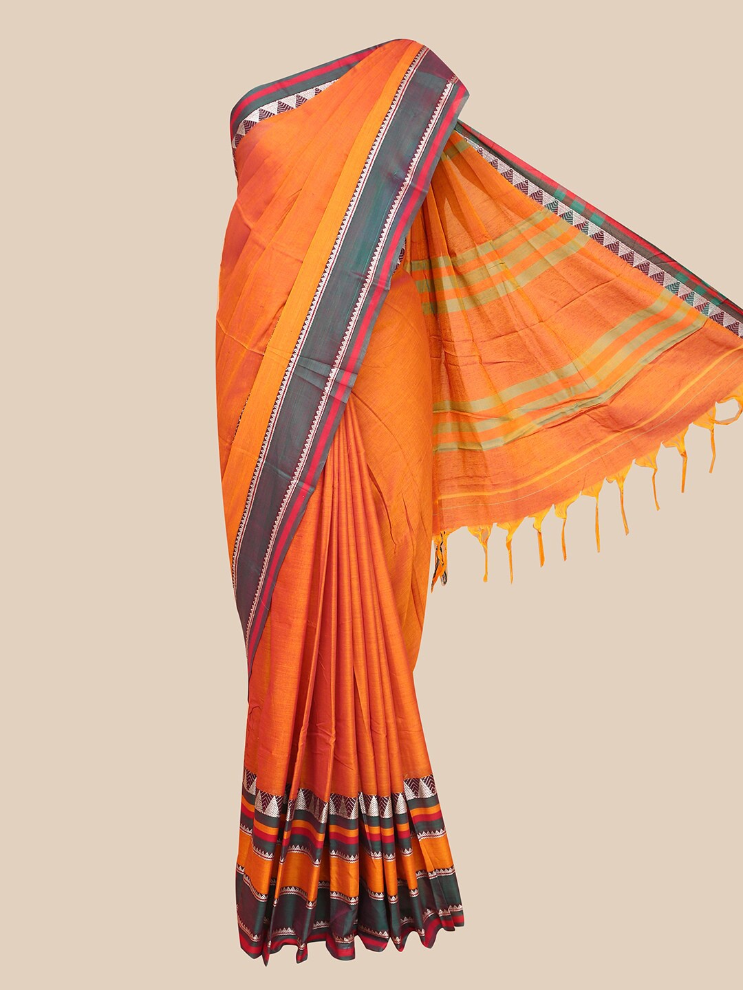 

The Chennai Silks Orange & Grey Woven Design Fusion Saree