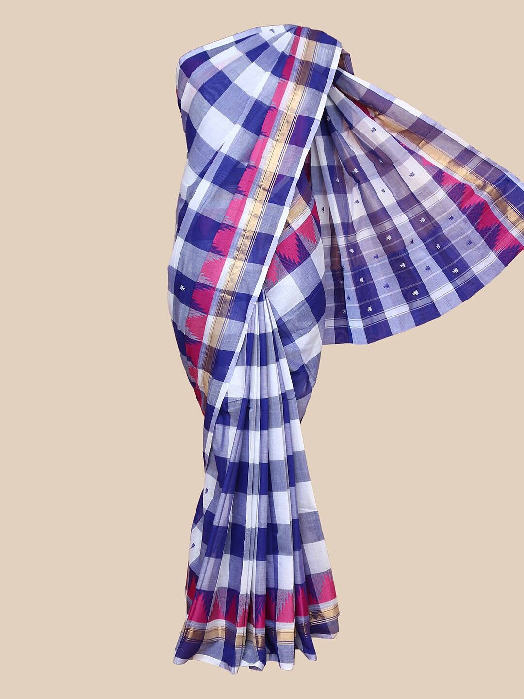 

The Chennai Silks Blue & White Checked Pure Cotton Chettinad Saree