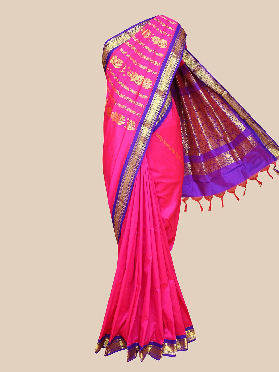 

The Chennai Silks Pink & Blue Ethnic Motifs Art Silk Saree