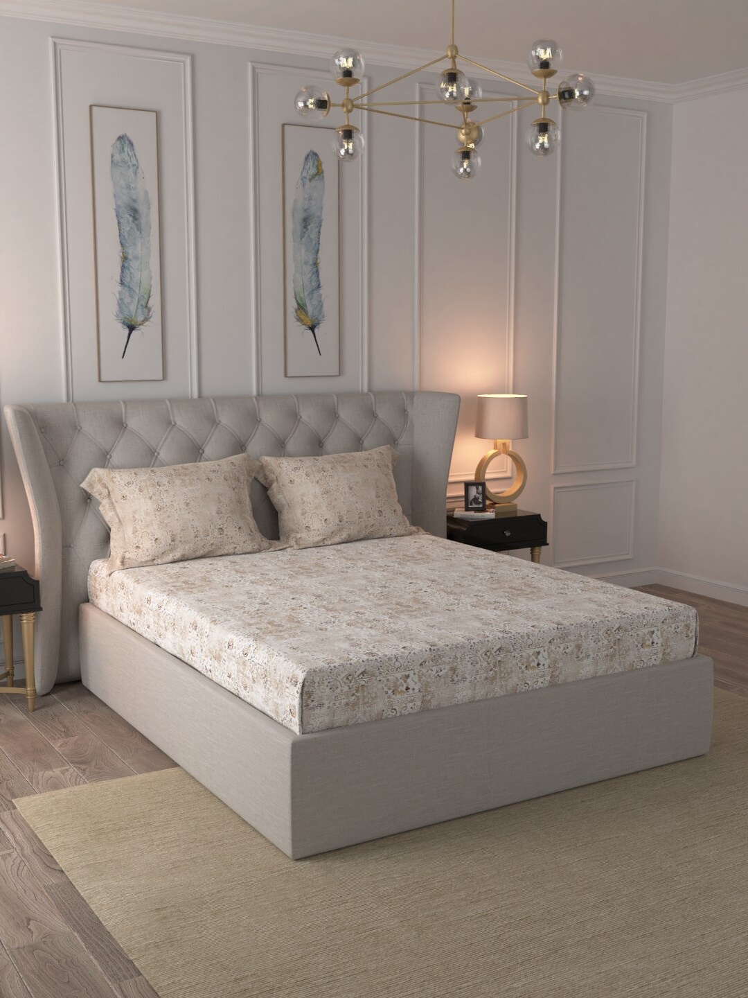 

Trident Beige & Off White Ethnic Motifs 180 TC King Bedsheet with 2 Pillow Covers