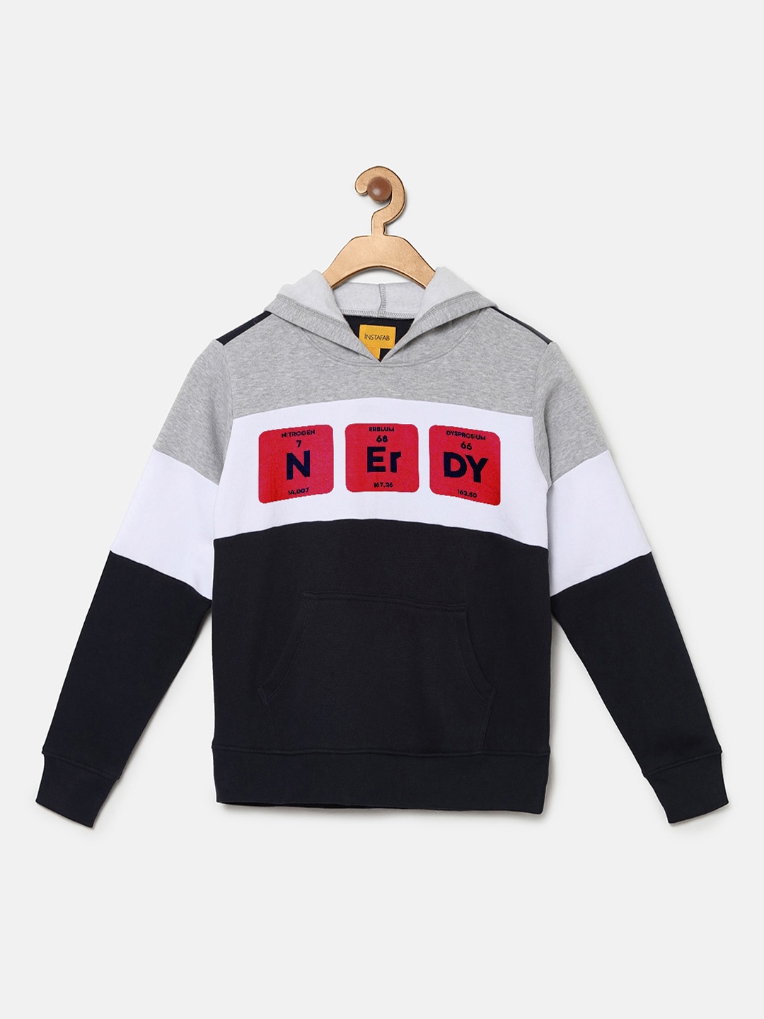 

Instafab Boys Grey & White Printed Hooded Sweatshirt