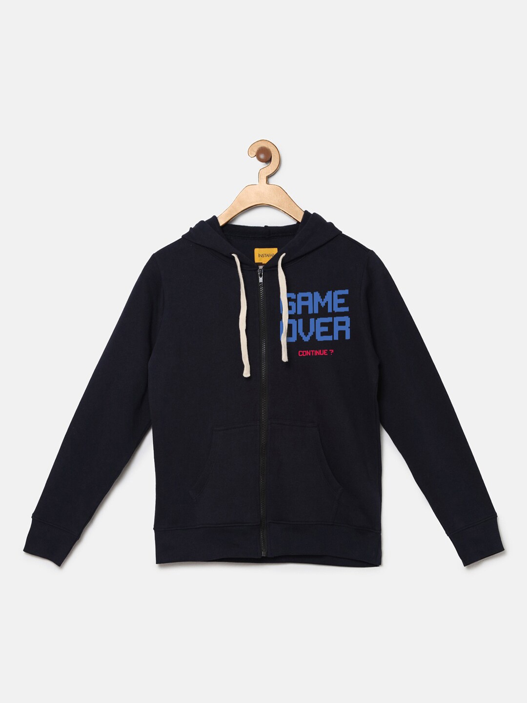 

Instafab Boys Blue Printed Hooded Sweatshirt