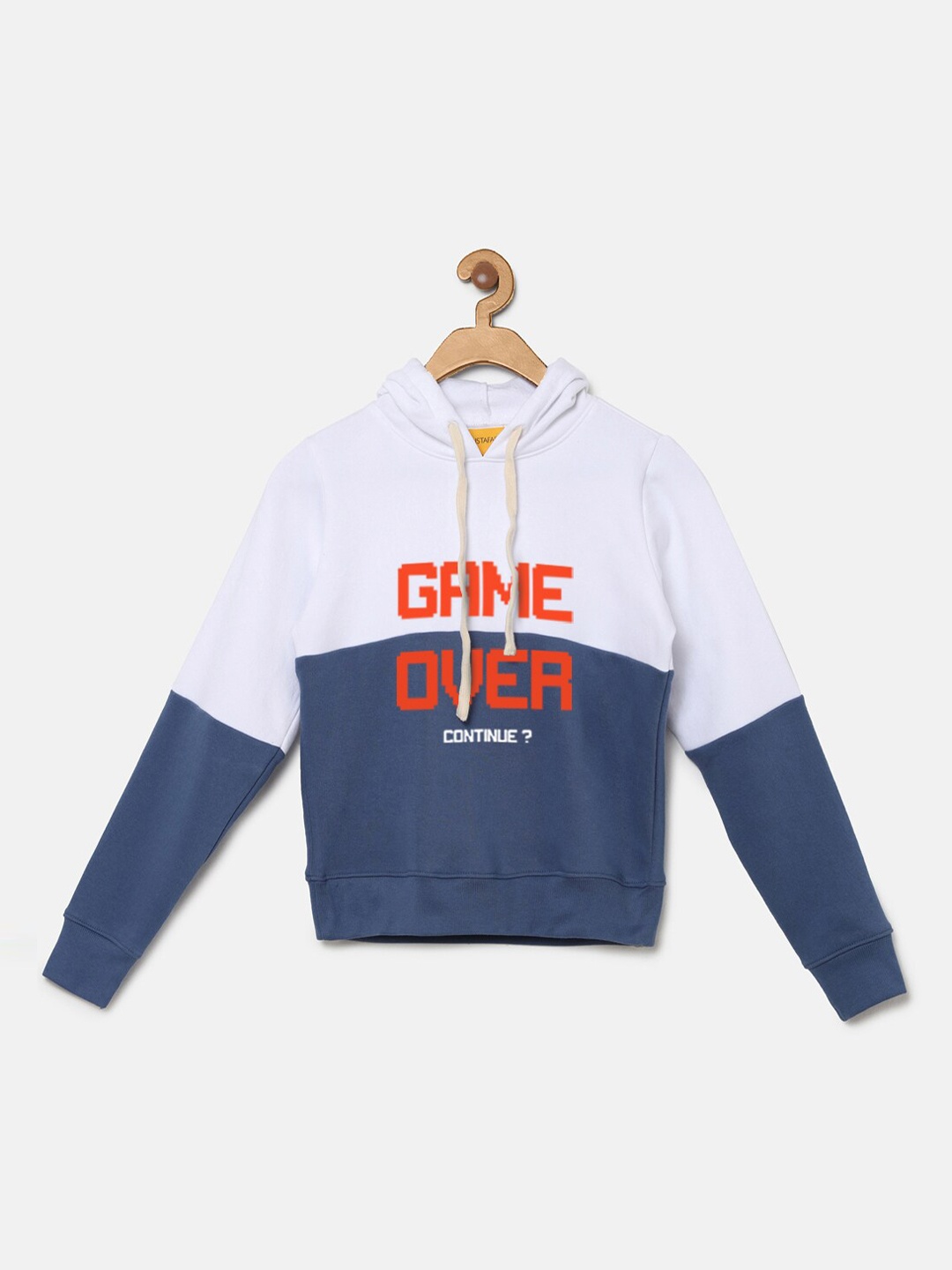 

Instafab Boys White Colourblocked Hooded Sweatshirt