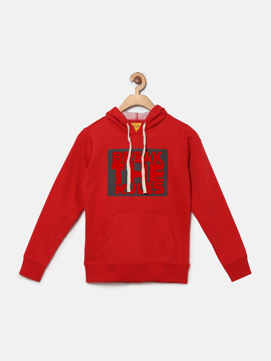 

Instafab Boys Red Printed Hooded Sweatshirt