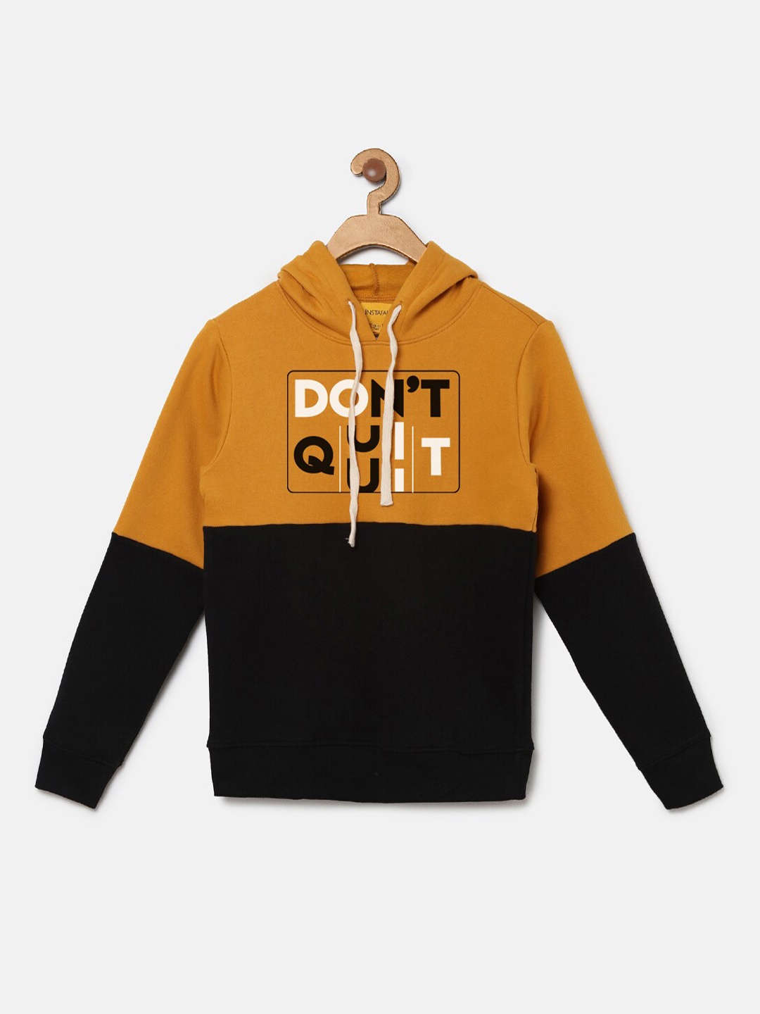 

Instafab Boys Mustard & Black Printed Hooded Sweatshirt