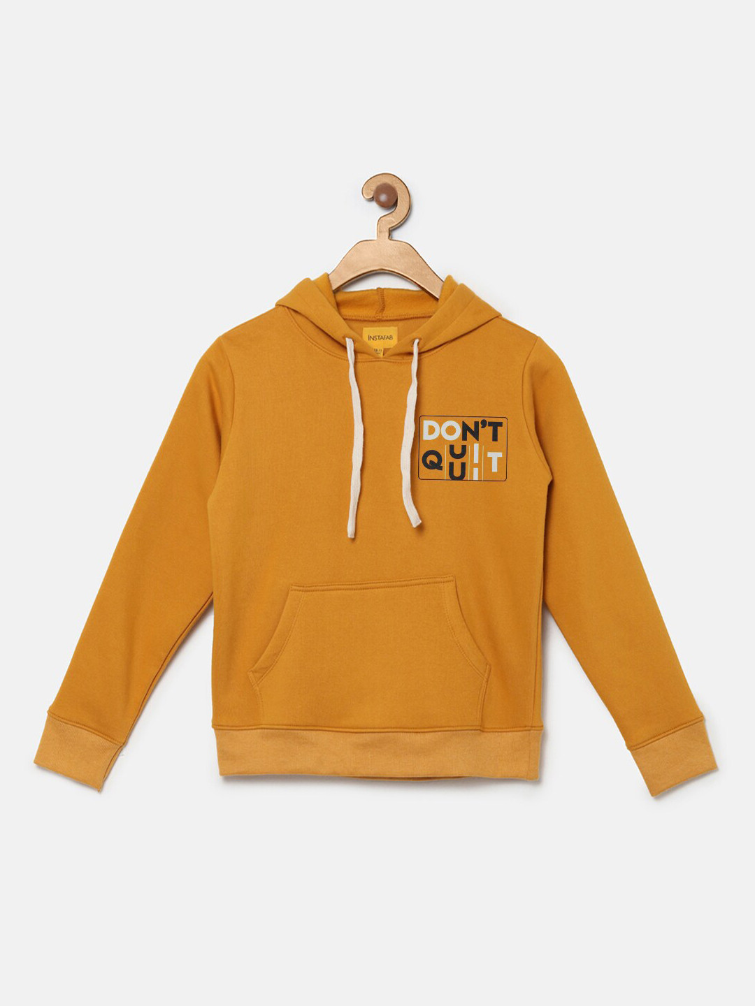 

Instafab Boys Mustard Printed Hooded Sweatshirt