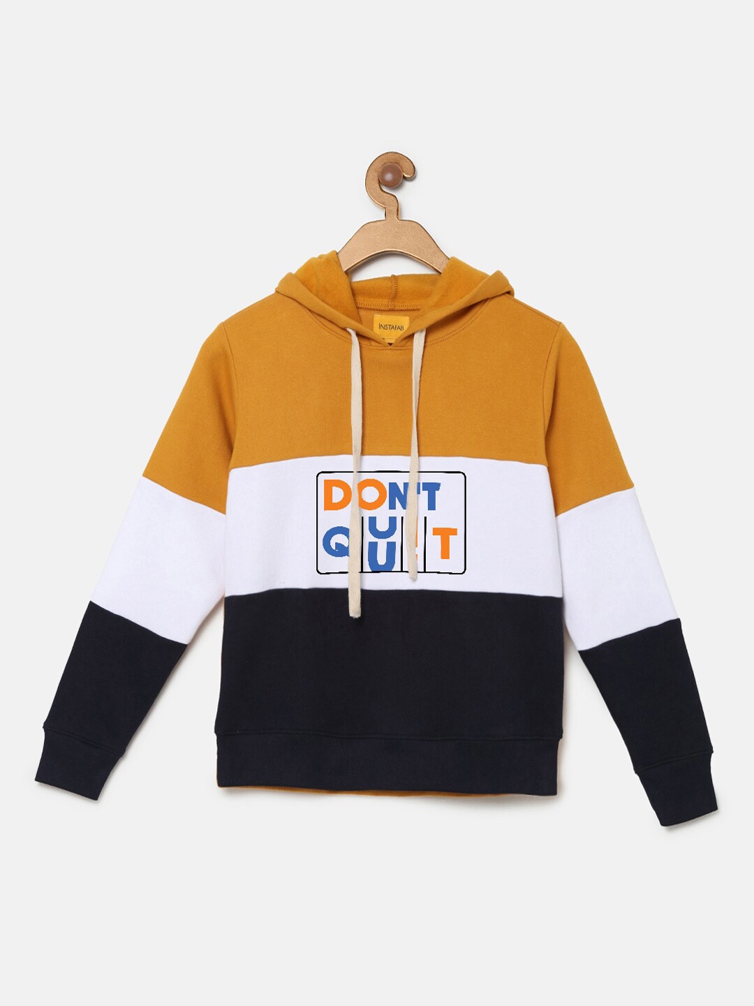 

Instafab Boys Mustard Colourblocked Hooded Sweatshirt