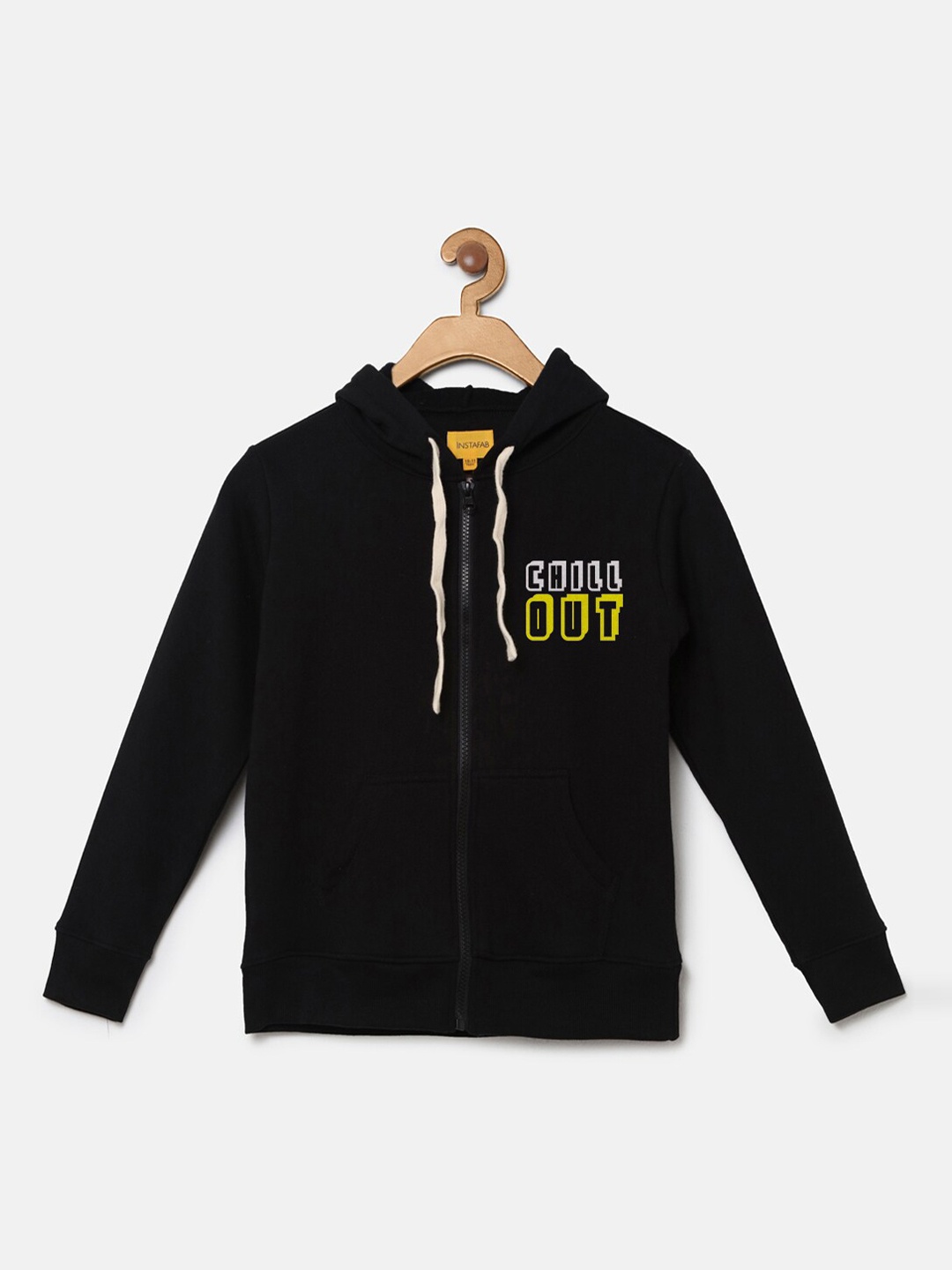 

Instafab Boys Black Printed Hooded Sweatshirt