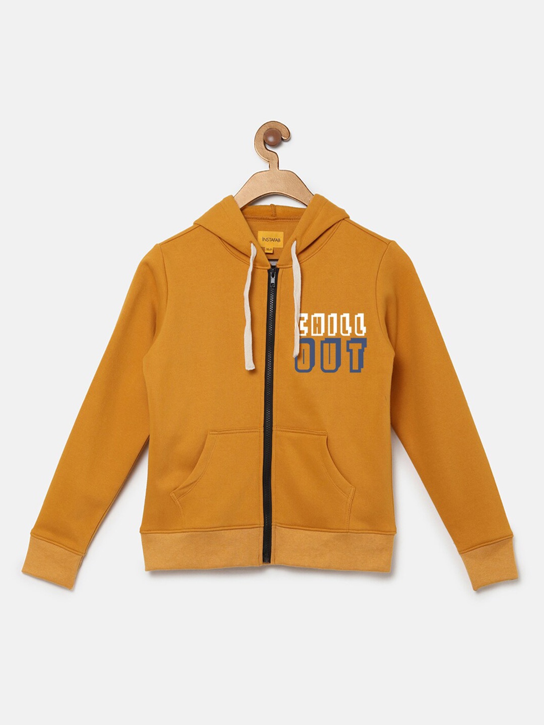

Instafab Boys Mustard Printed Hooded Sweatshirt