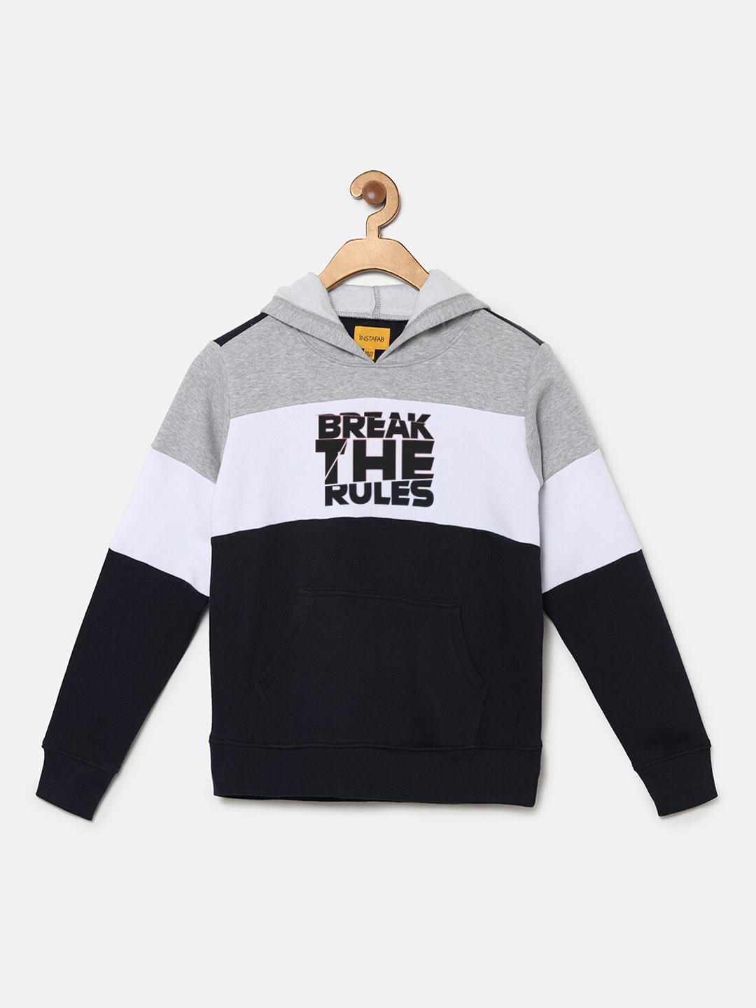 

Instafab Boys Grey Printed Hooded Sweatshirt