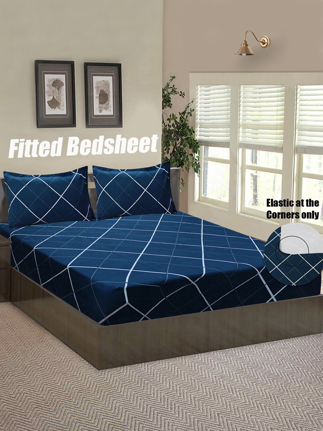 

Good Homes by Home Candy Blue Geometric 144 TC Queen Bedsheet with 2 Pillow Covers