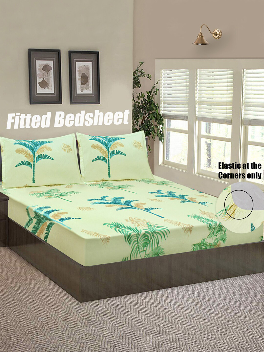 

Good Homes by Home Candy Yellow & Green Floral 144 TC Queen Bedsheet with 2 Pillow Covers