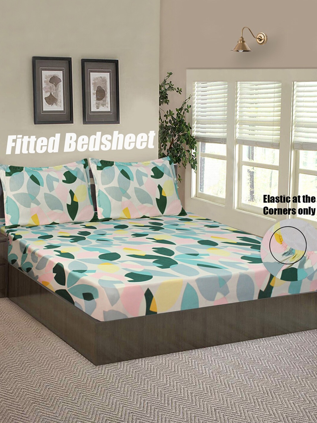 

Good Homes by Home Candy Off White & Green Floral 144 TC Queen Bedsheet with 2 Pillow Covers