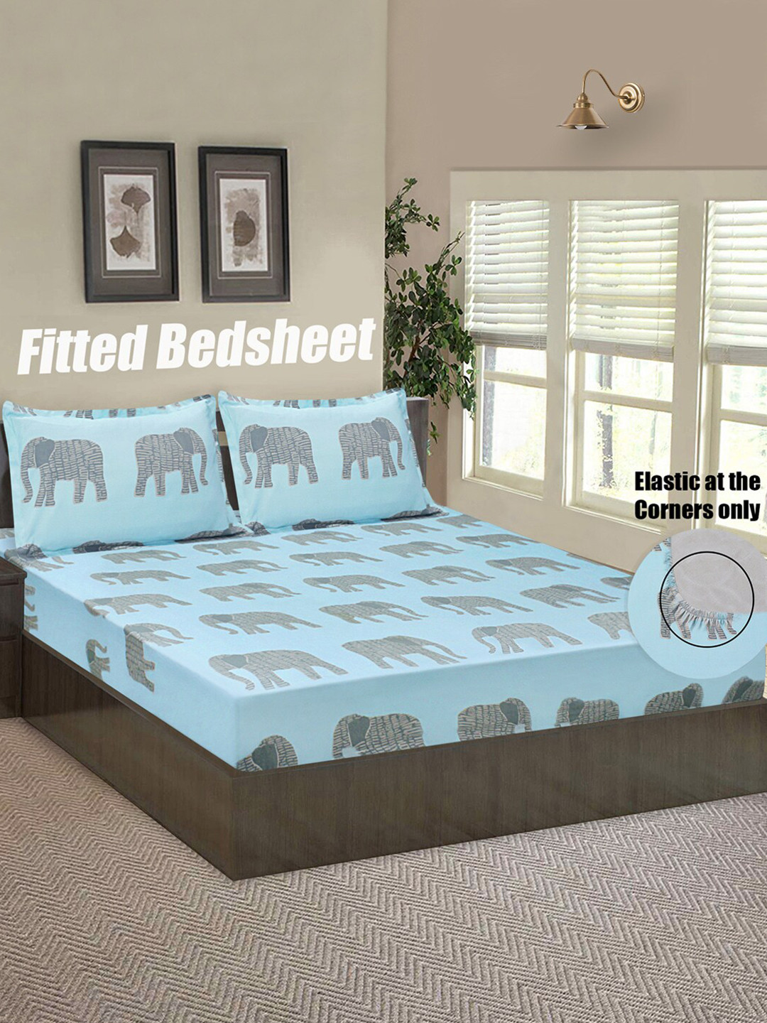 

Good Homes by Home Candy Blue & Grey Graphic 144 TC Queen Bedsheet with 2 Pillow Covers