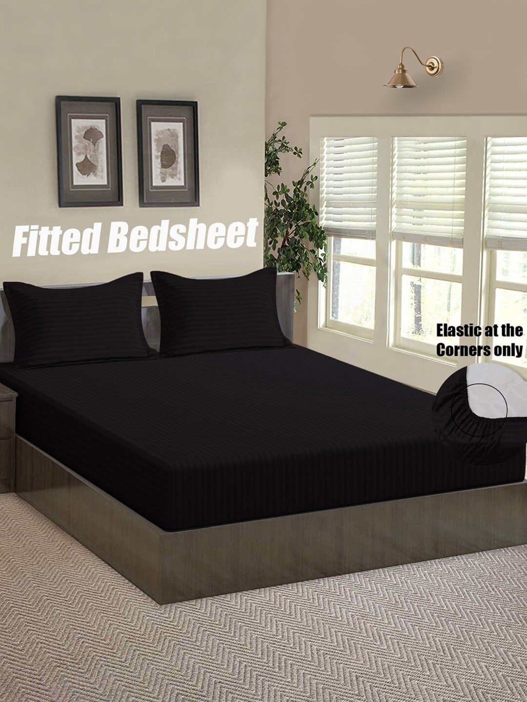 

Good Homes by Home Candy Black Striped 144 TC Queen Bedsheet with 2 Pillow Covers