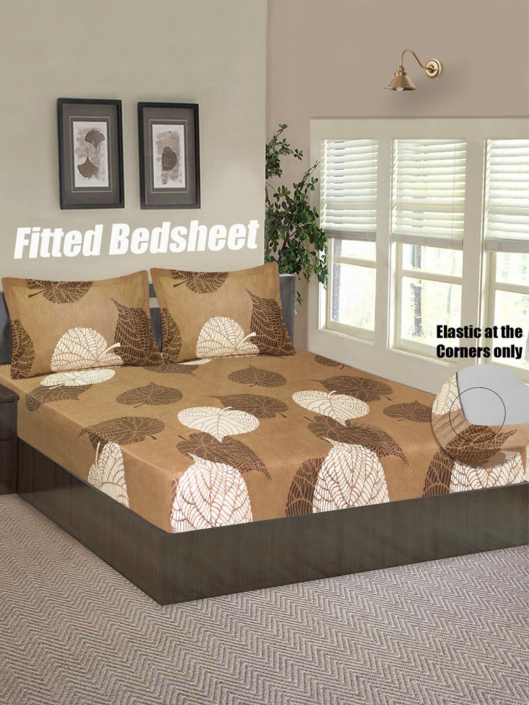 

Good Homes by Home Candy Brown & Beige Floral 140 TC Queen Bedsheet with 2 Pillow Covers