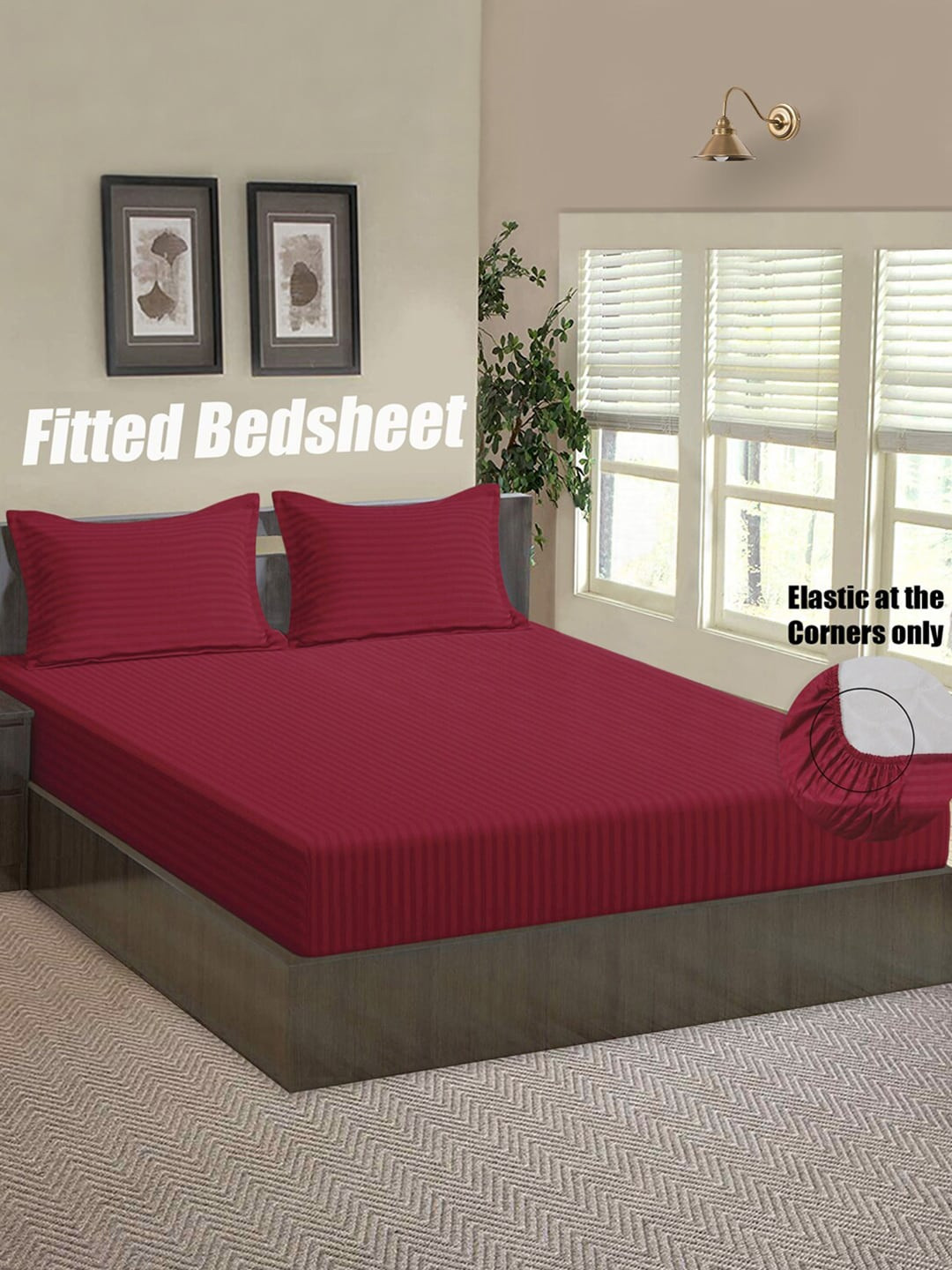 

Good Homes by Home Candy Red Striped 144 TC Queen Bedsheet with 2 Pillow Covers